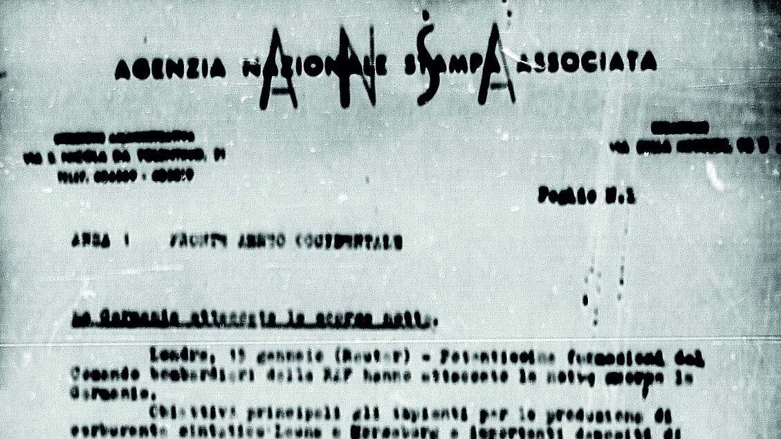 Il primo lancio di Agenzia dell'ANSA, risalente al 15 gennaio 1945