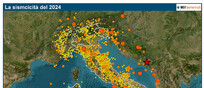 La mappa degli epicentri dei circa 17.000 terremoti localizzati dalla Rete Sismica Nazionale nel 2024(fonte: INGV)