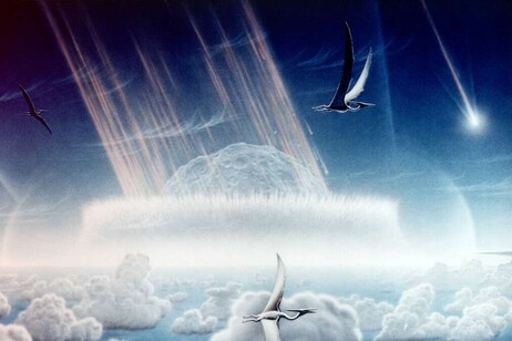 Rappresentazione artistica dell'impatto dell'asteroide Chicxulub, avvenuto 66 milioni di anni fa (fonte: Donald E. Davis via picryl)