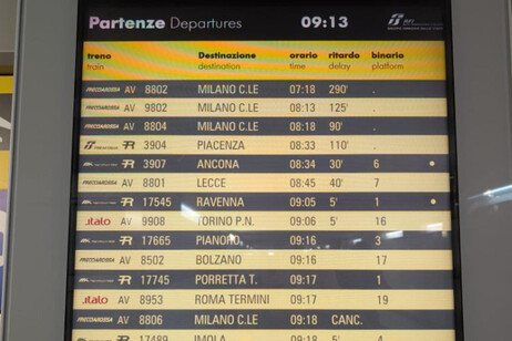 Il tabellone ferroviario con i ritardi dei treni