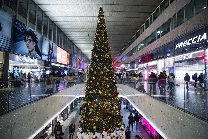 Biglietti affissi all'albero di Natale della stazione Termini a Roma