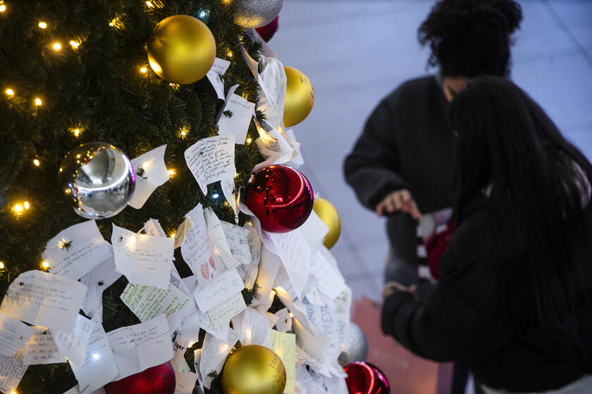 Biglietti affissi all'albero di Natale della stazione Termini a Roma