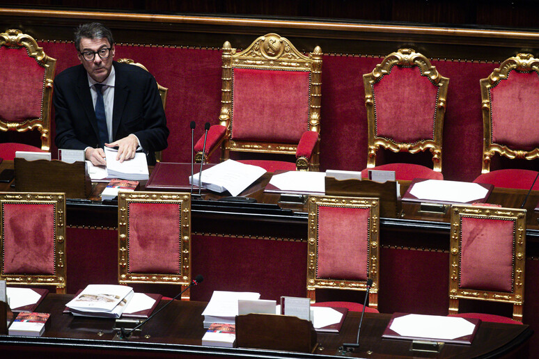 Il ministro dell 'Economia Giancarlo Giorgetti in aula al Senato - RIPRODUZIONE RISERVATA